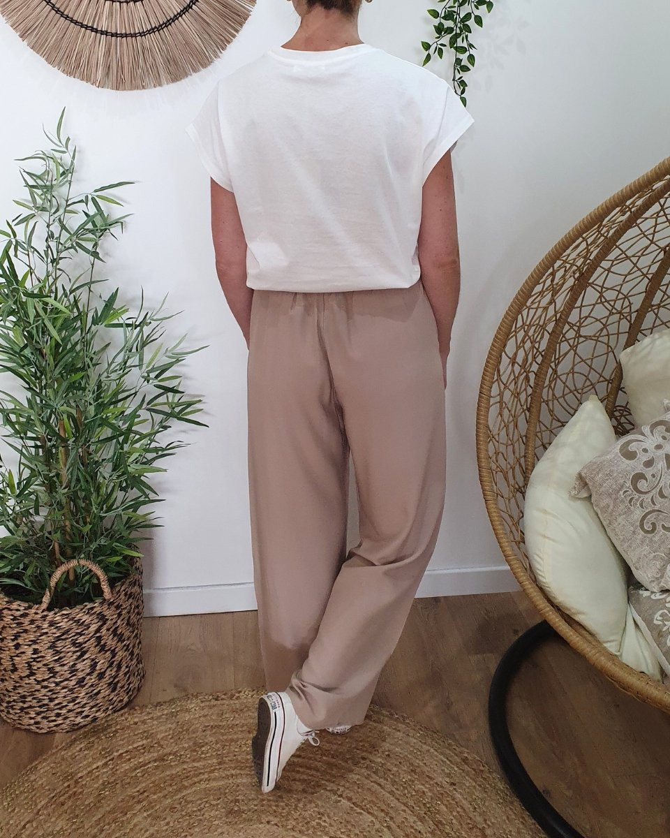 T-Shirt femme blanc broderies beiges ajourées Évania