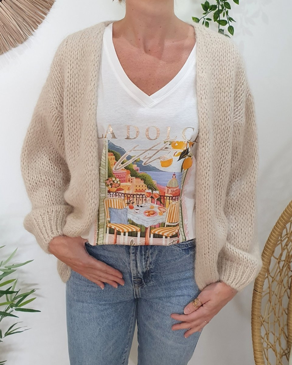 T-shirt femme blanc La Dolce Vita multicolore