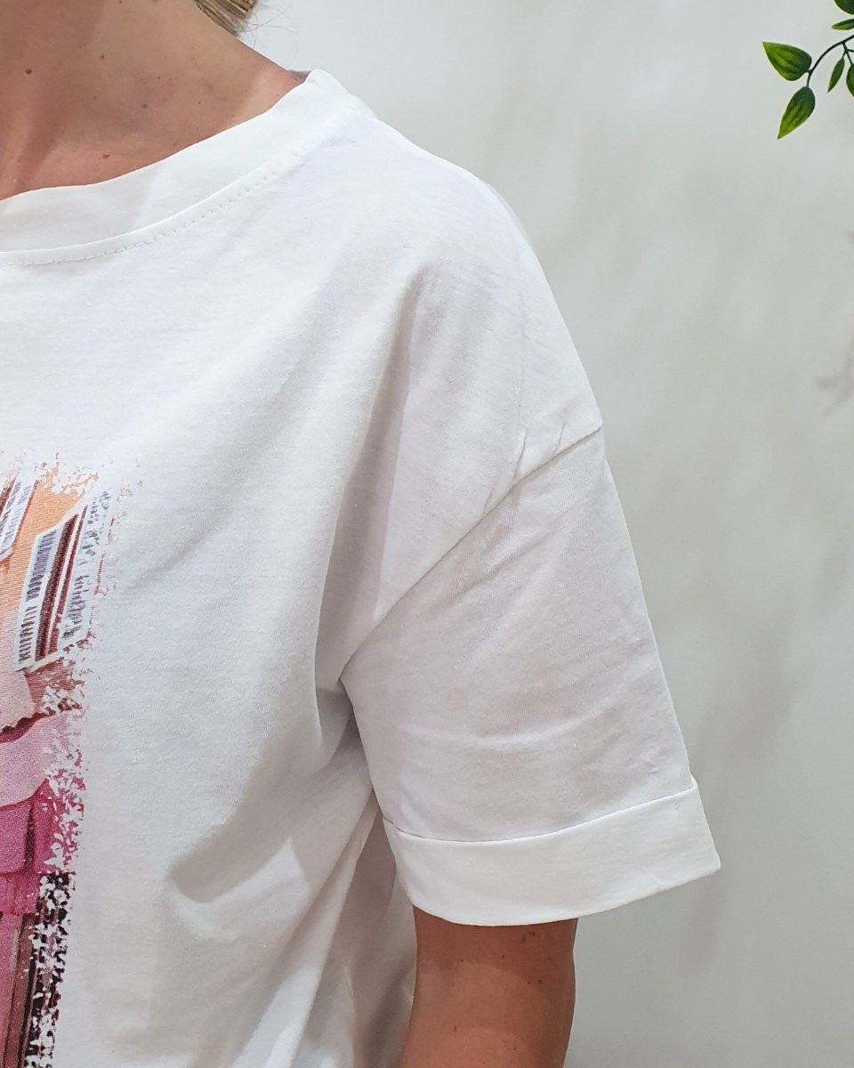 T-shirt femme blanc Saint Tropez multicolore