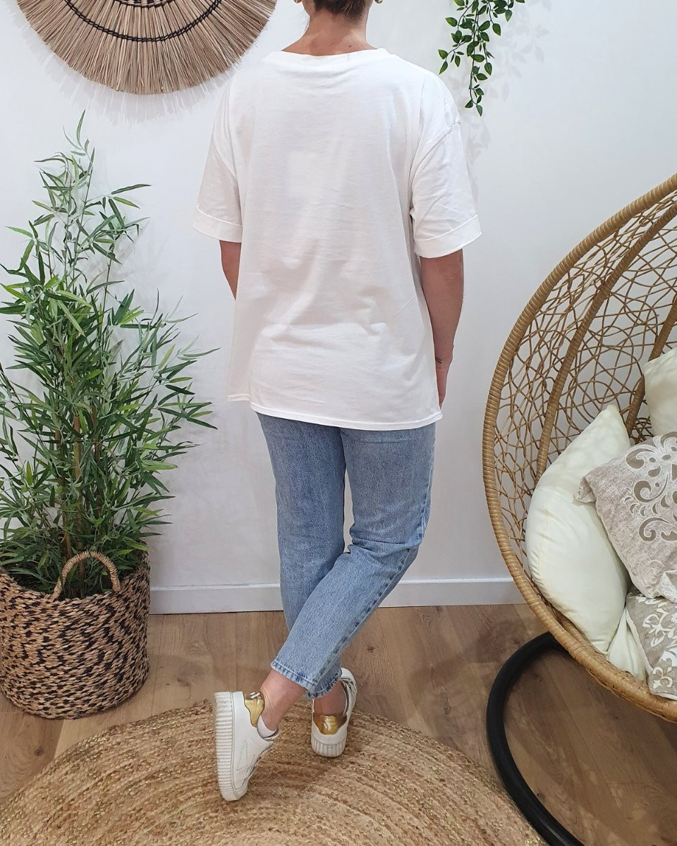 T-shirt femme blanc Saint Tropez multicolore