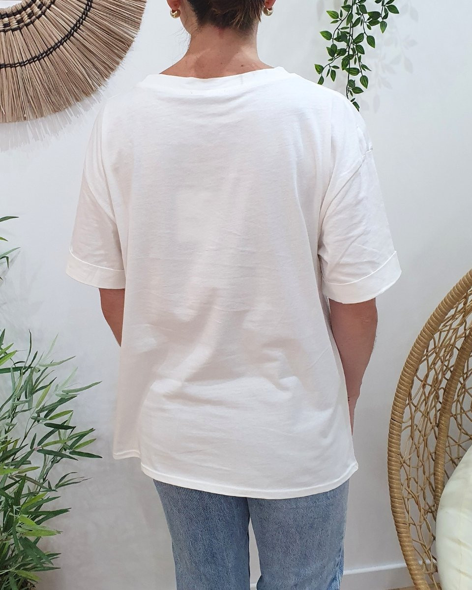 T-shirt femme blanc Saint Tropez multicolore