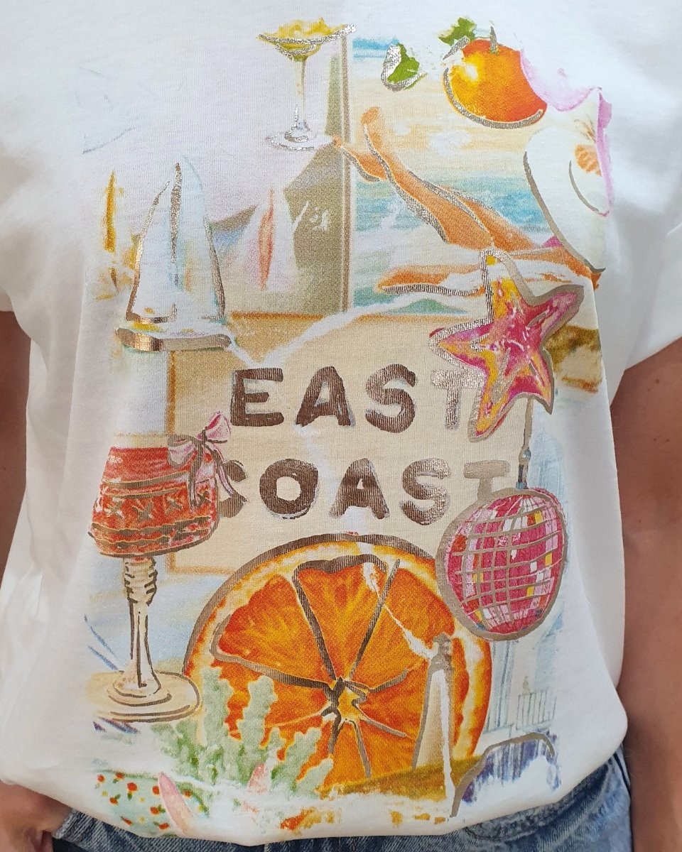 T-shirt femme blanc East Coast multicolore
