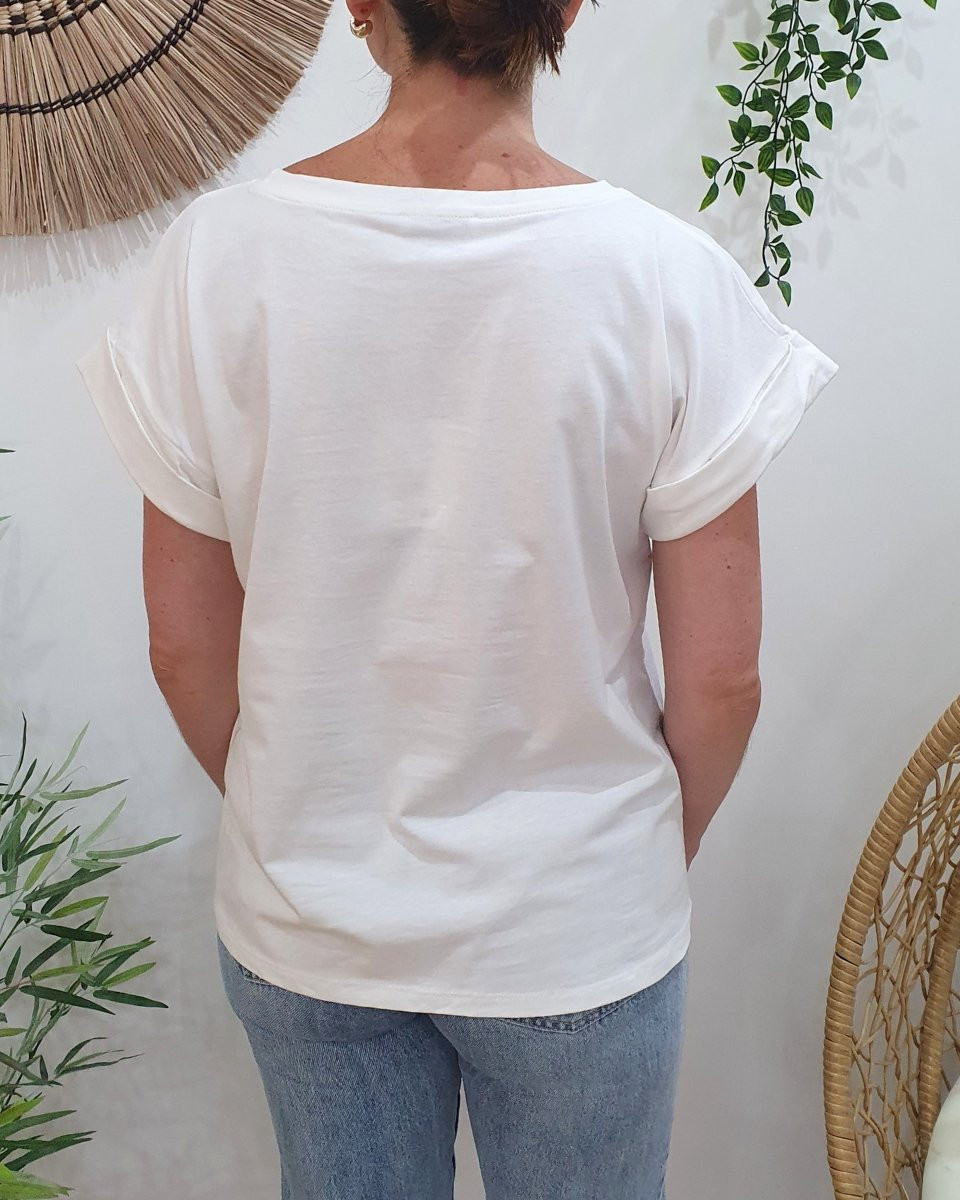 T-shirt femme blanc East Coast multicolore