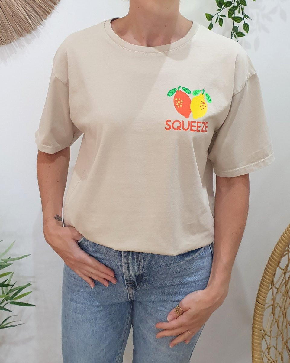 T-shirt femme beige Squeeze orange jaune vert