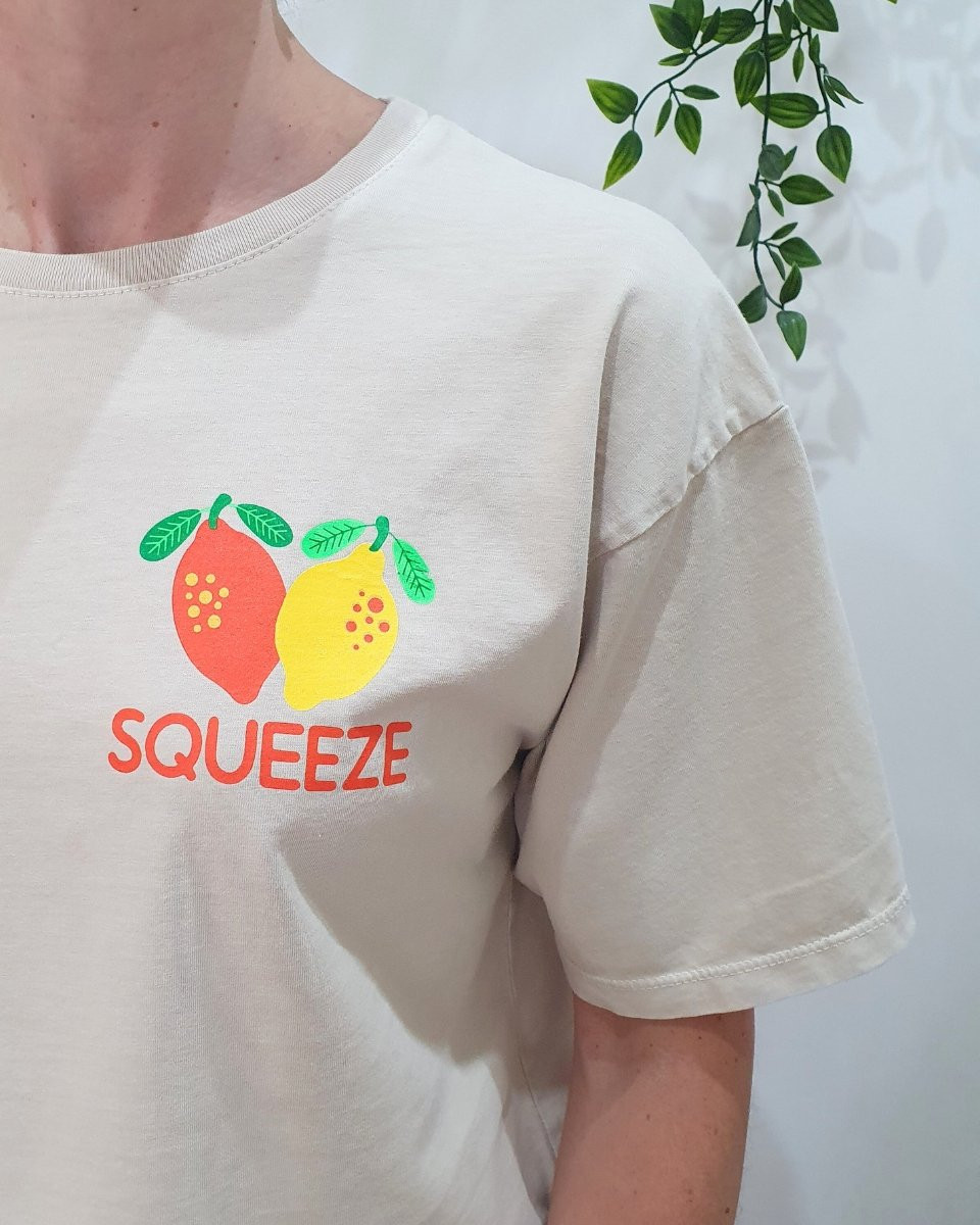 T-shirt femme beige Squeeze orange jaune vert