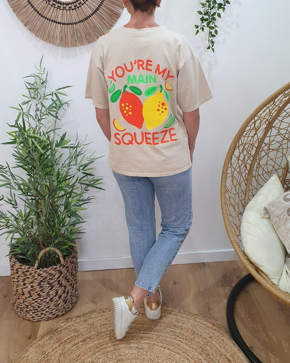 T-shirt femme beige Squeeze orange jaune vert