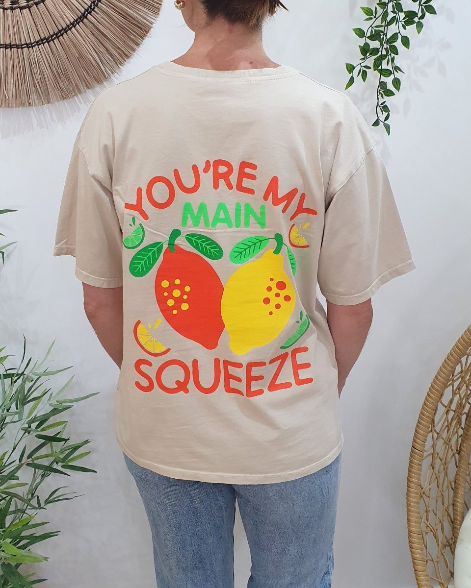 T-shirt femme beige Squeeze orange jaune vert
