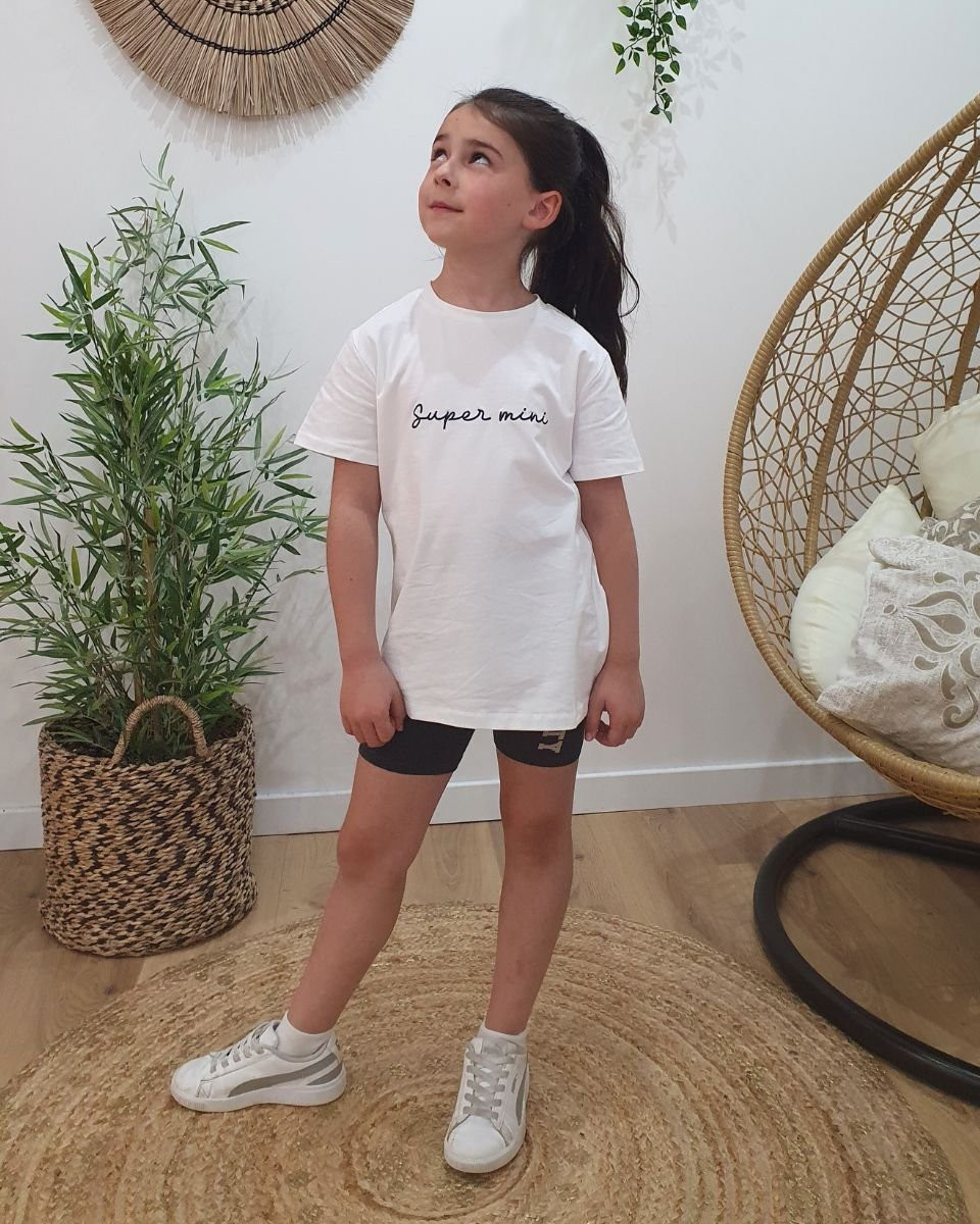 T-Shirt enfant blanc Super mini bleu marine