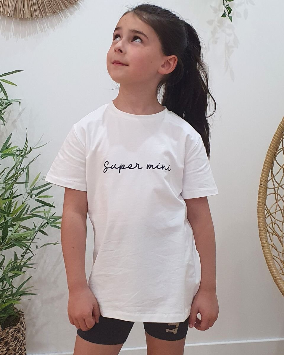 T-Shirt enfant blanc Super mini bleu marine