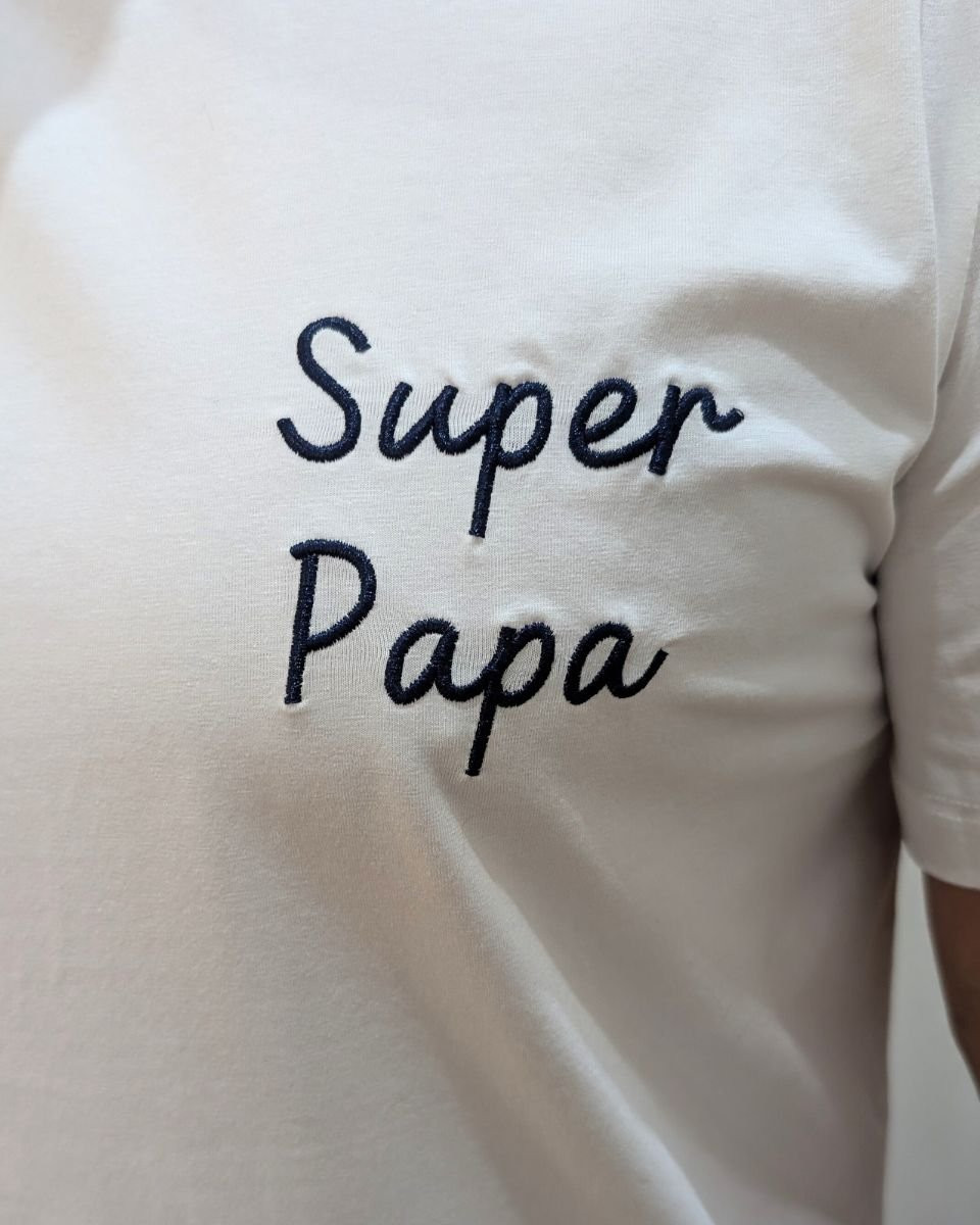 T-Shirt homme blanc Super papa bleu marine