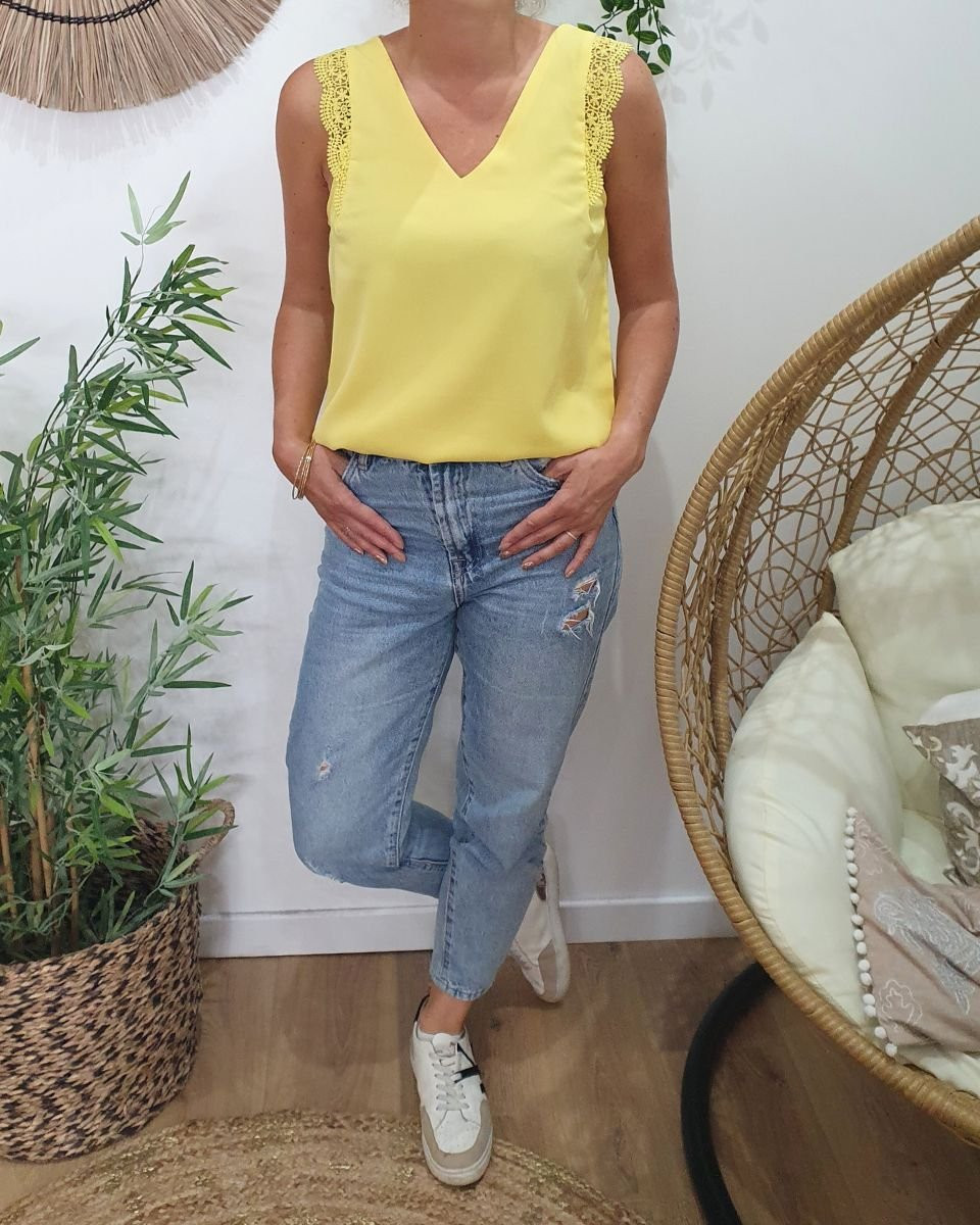 Top femme jaune dentelle Adrienne