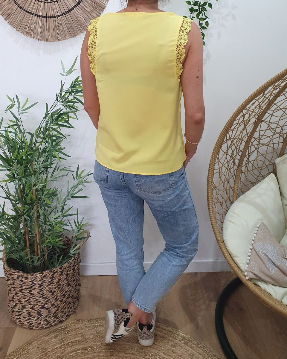 Top femme jaune dentelle Adrienne
