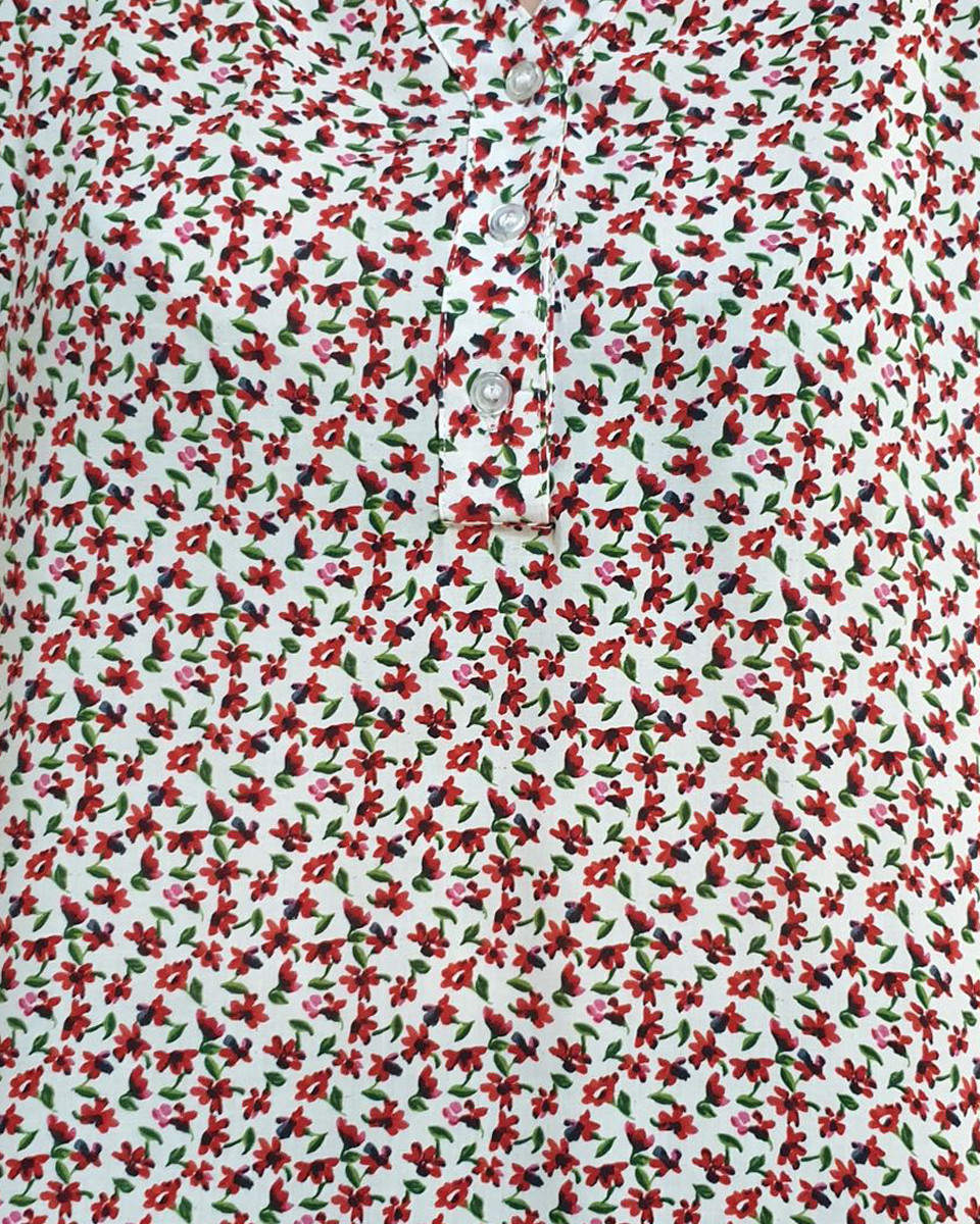 Tunique blanche fleurs rouges liberty