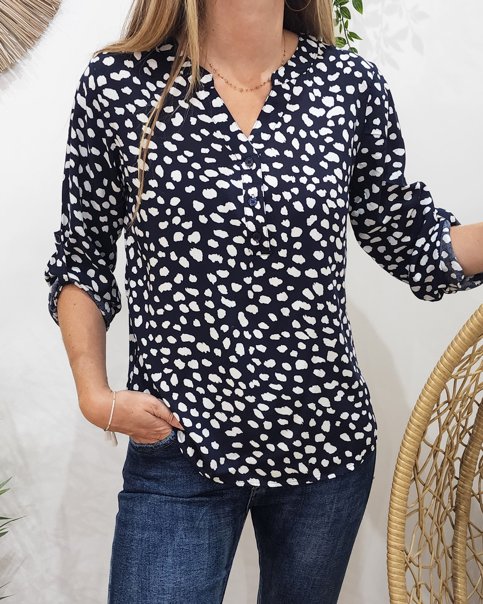 Tunique marine à taches blanches