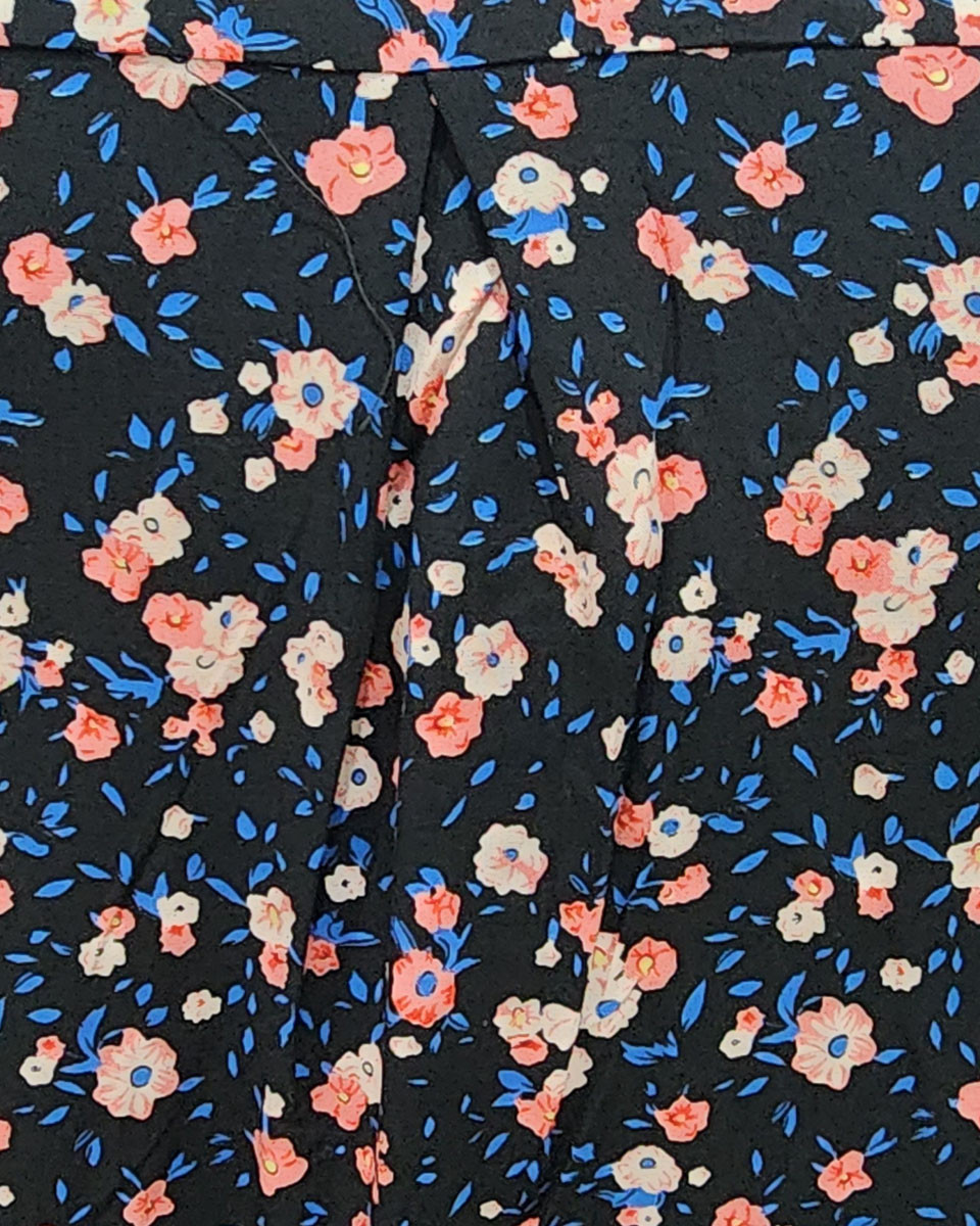 Tunique femme noire fleurs roses et bleu roi