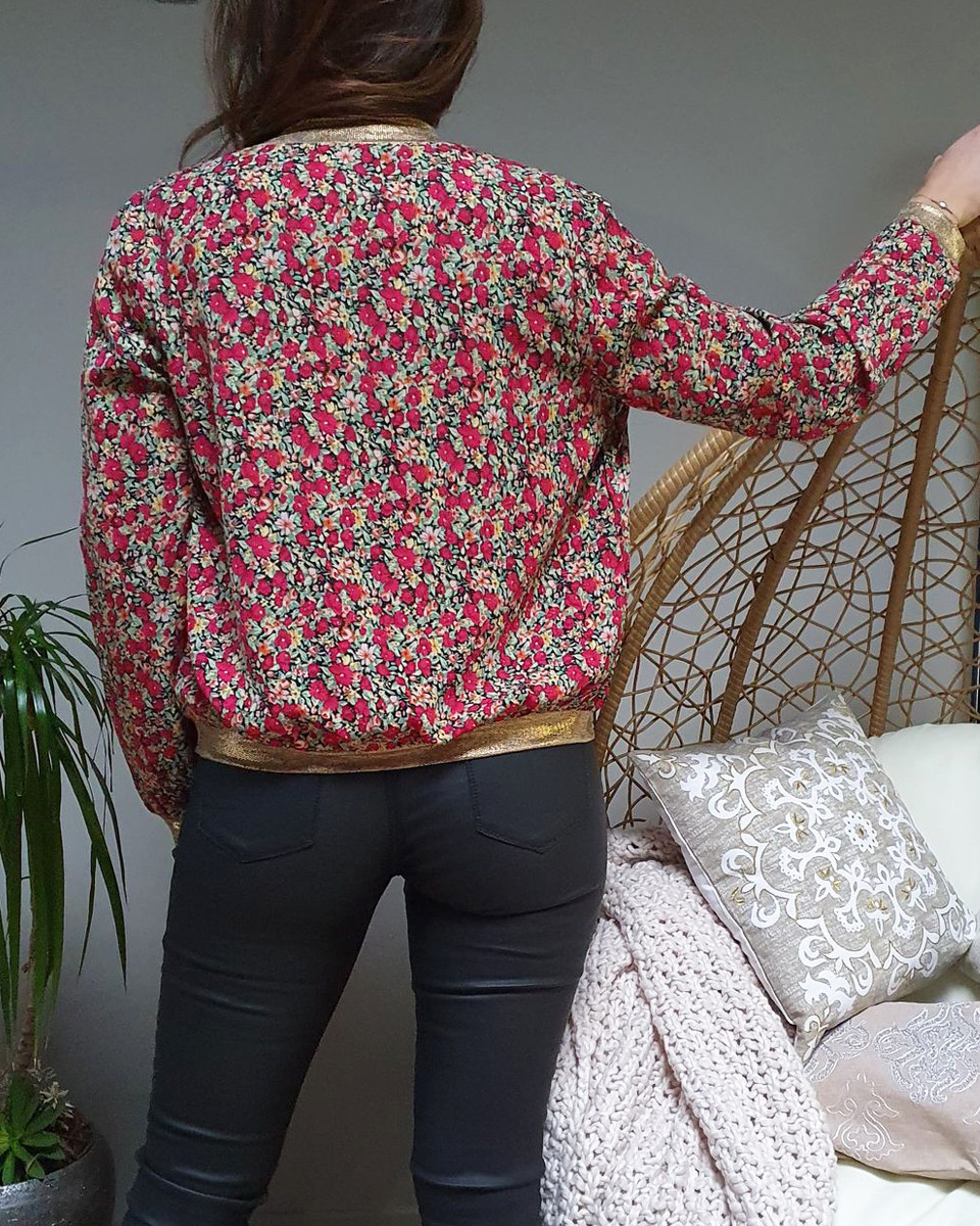 Bombers doré fleurs liberty rouges jaunes vertes