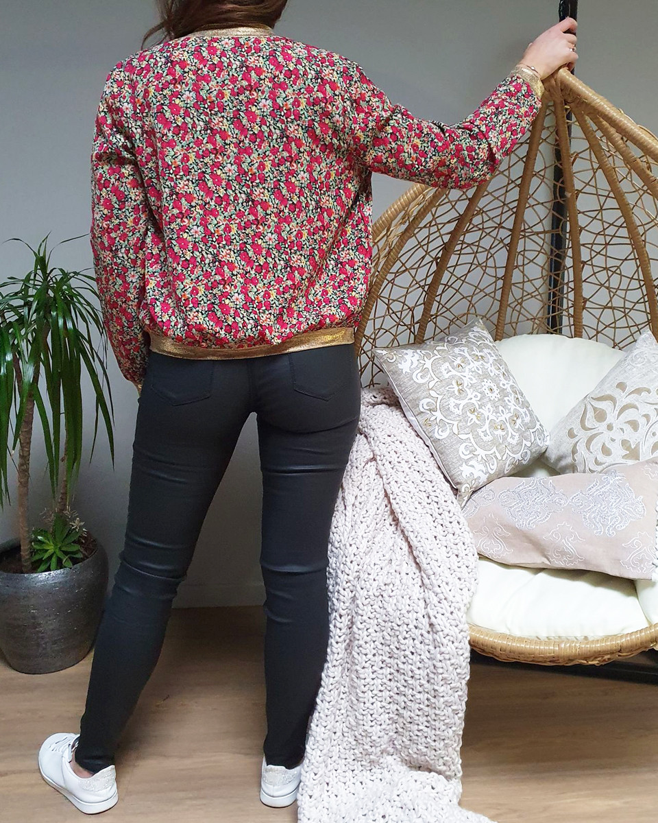 Bombers doré fleurs liberty rouges jaunes vertes