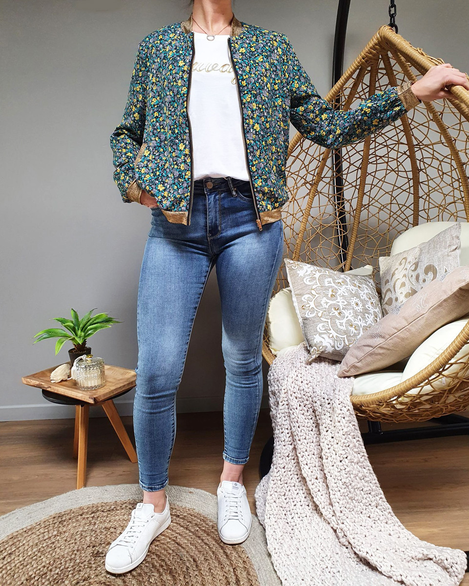 Bombers vert fleurs liberty jaunes grises doré