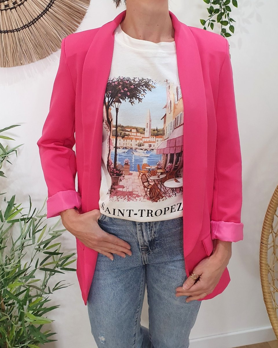 Veste blazer unie fuchsia