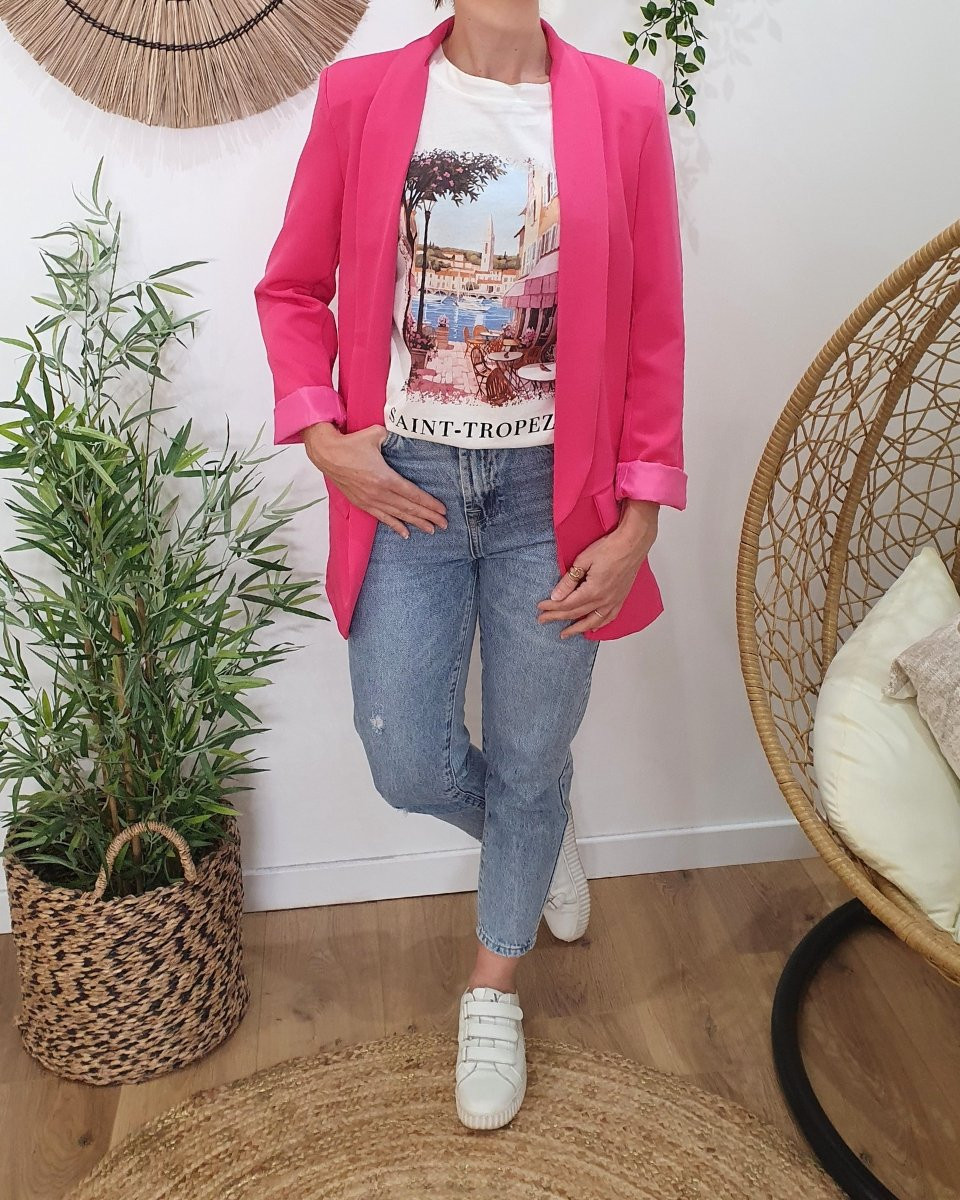Veste blazer unie fuchsia