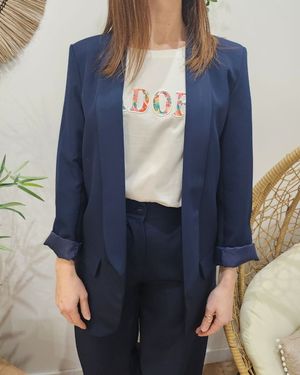Veste blazer femme unie bleu marine