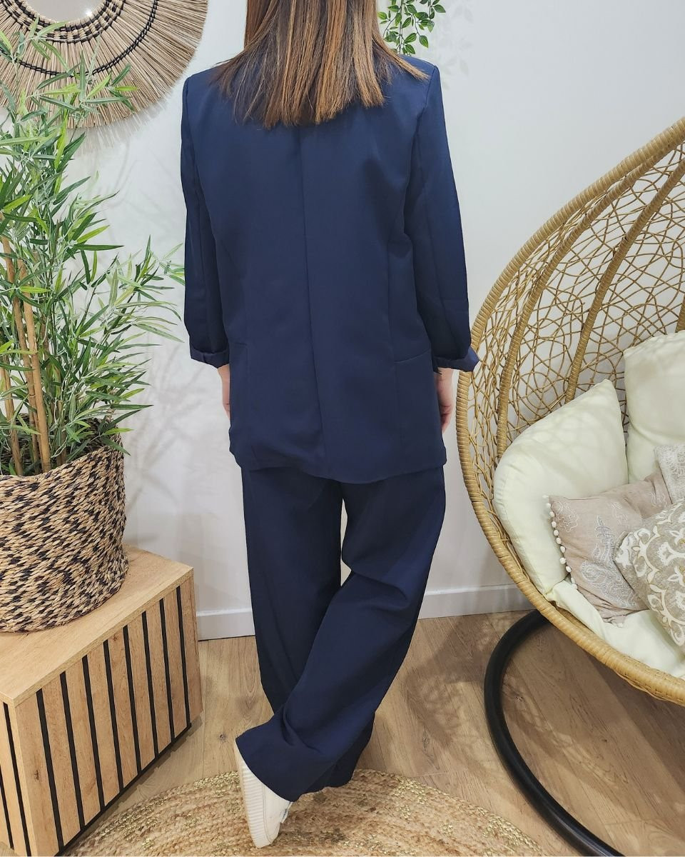 Veste blazer femme unie bleu marine