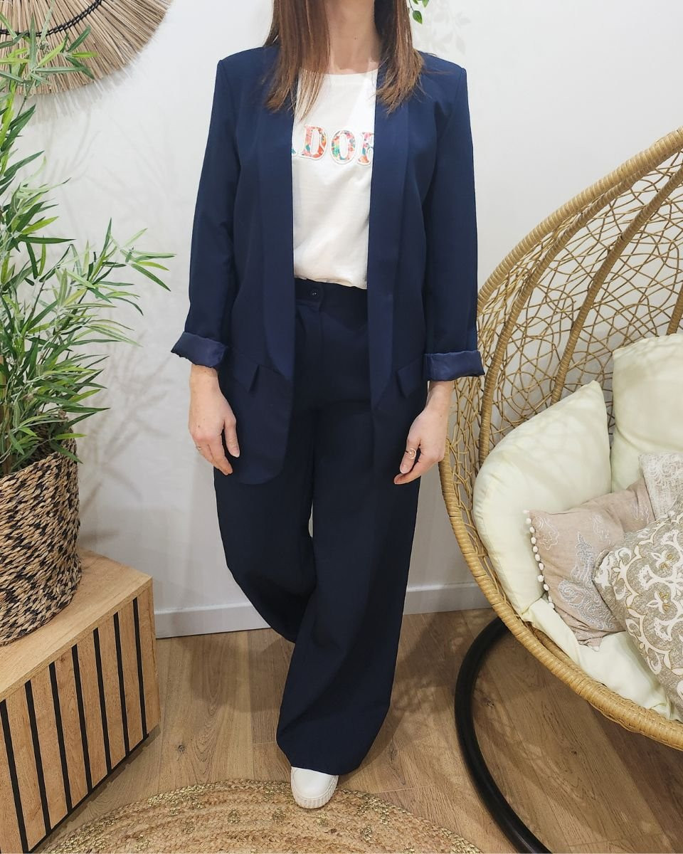 Veste blazer femme unie bleu marine