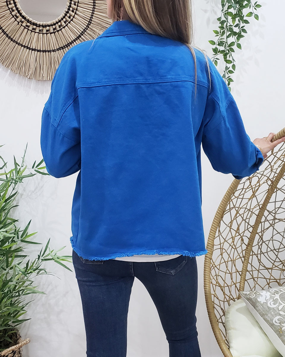 Veste femme en jean fluide bleu roi