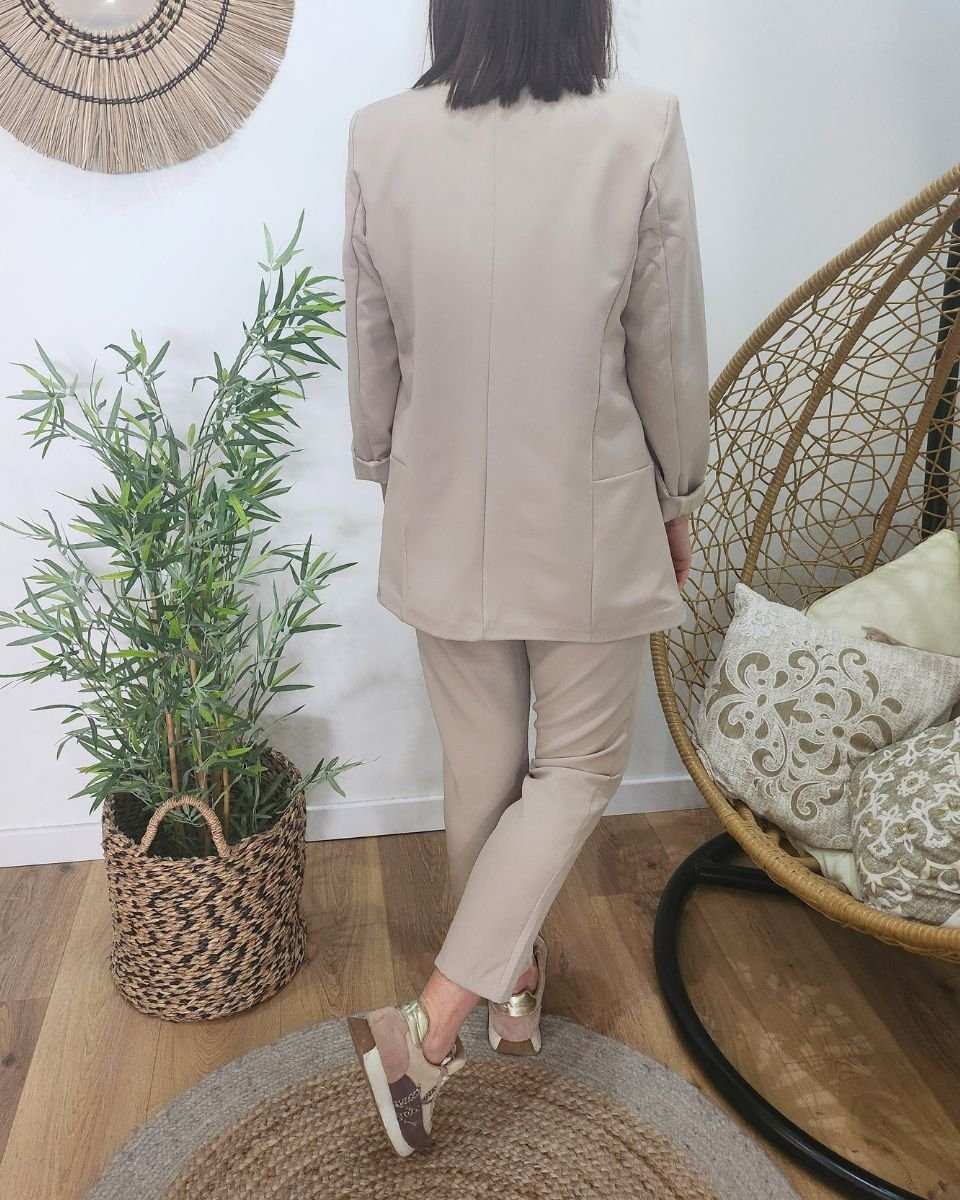 Veste blazer femme unie beige
