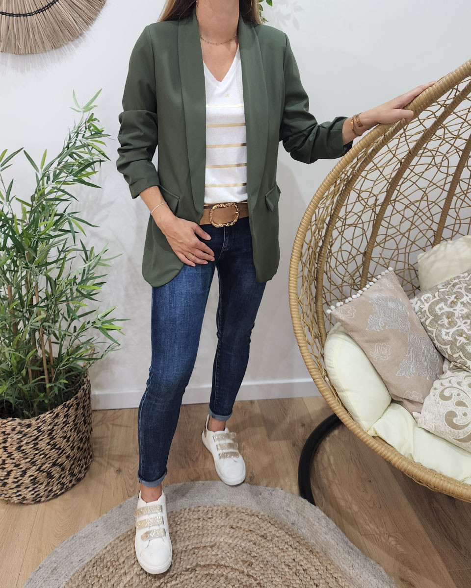 Blazer manches plissées kaki