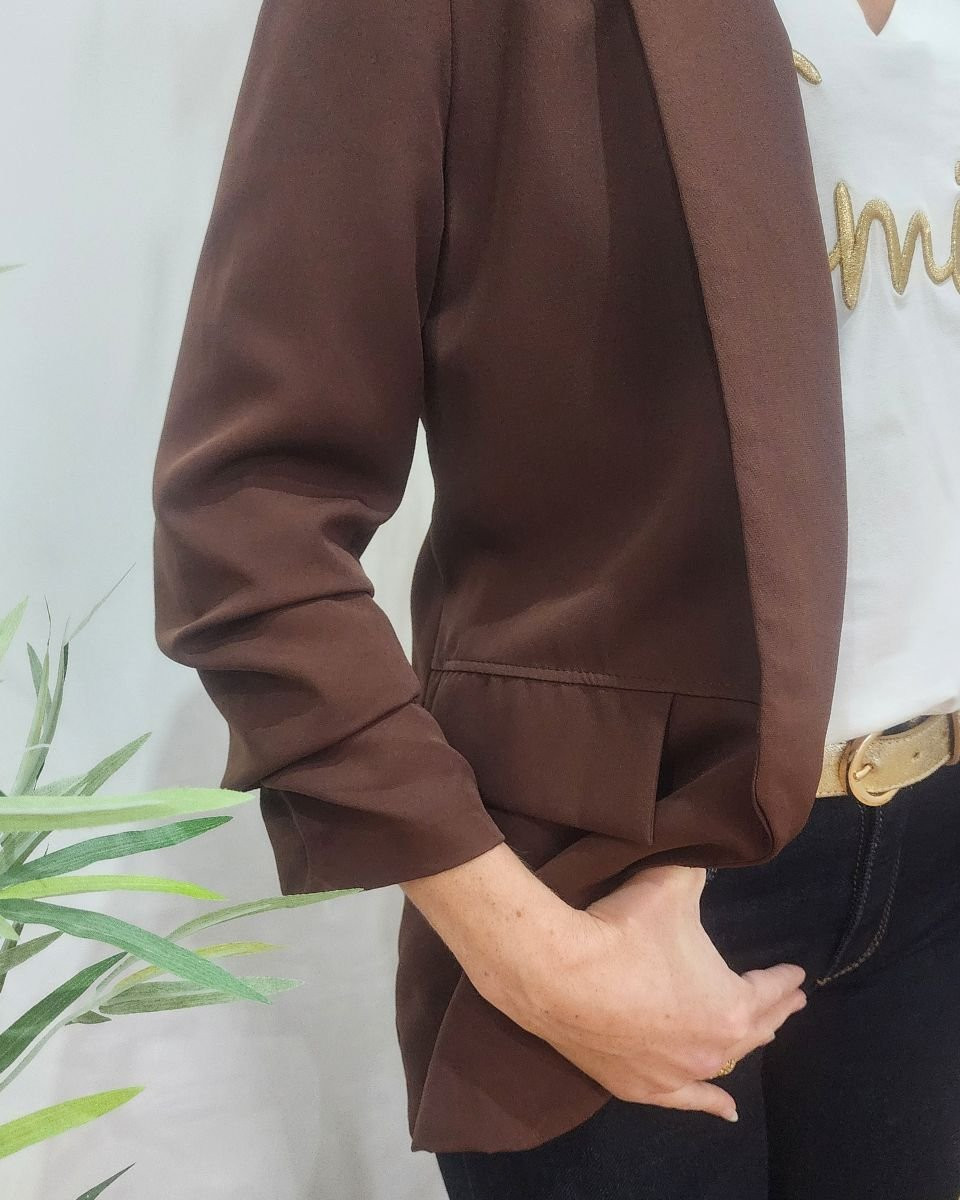 Blazer femme manches plissées marron