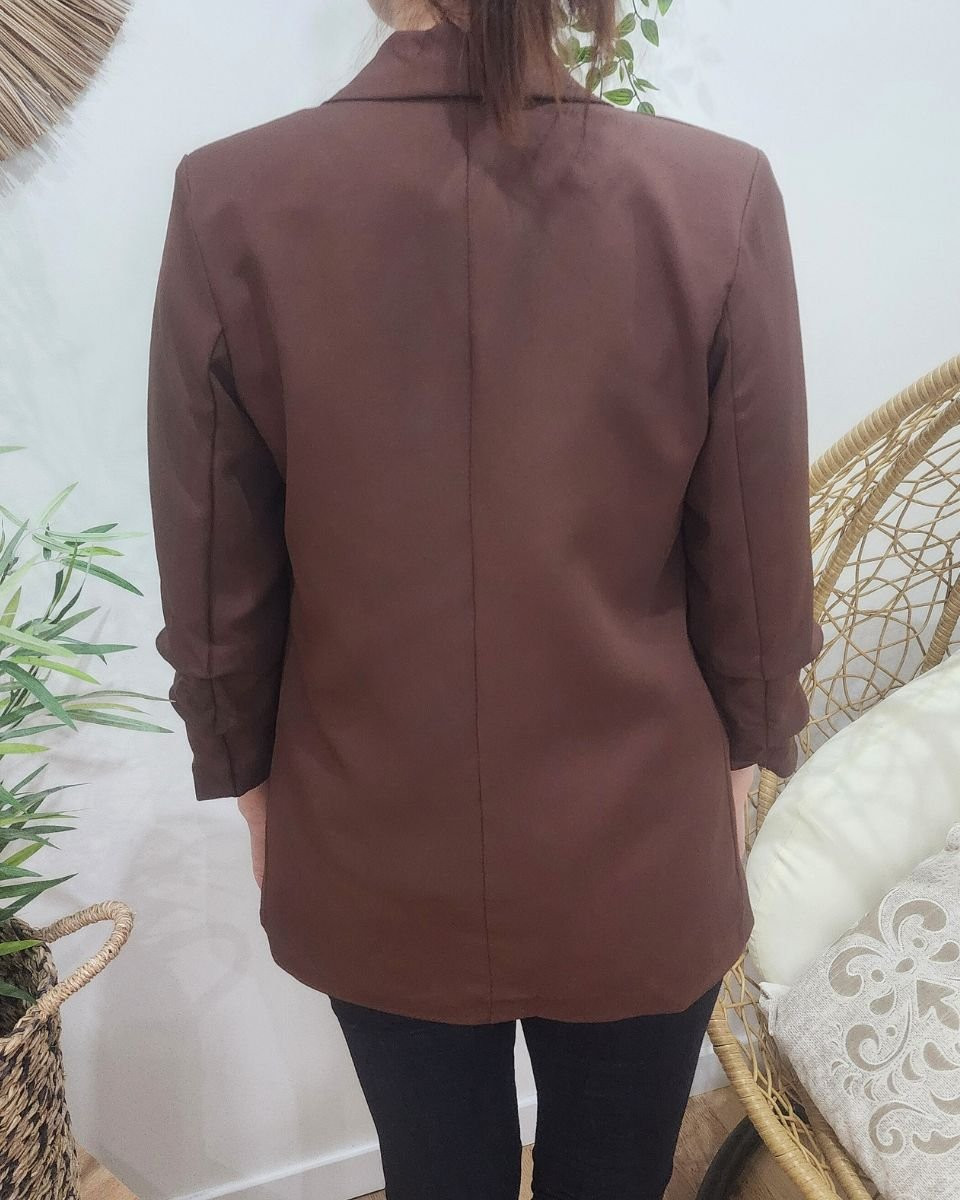 Blazer femme manches plissées marron