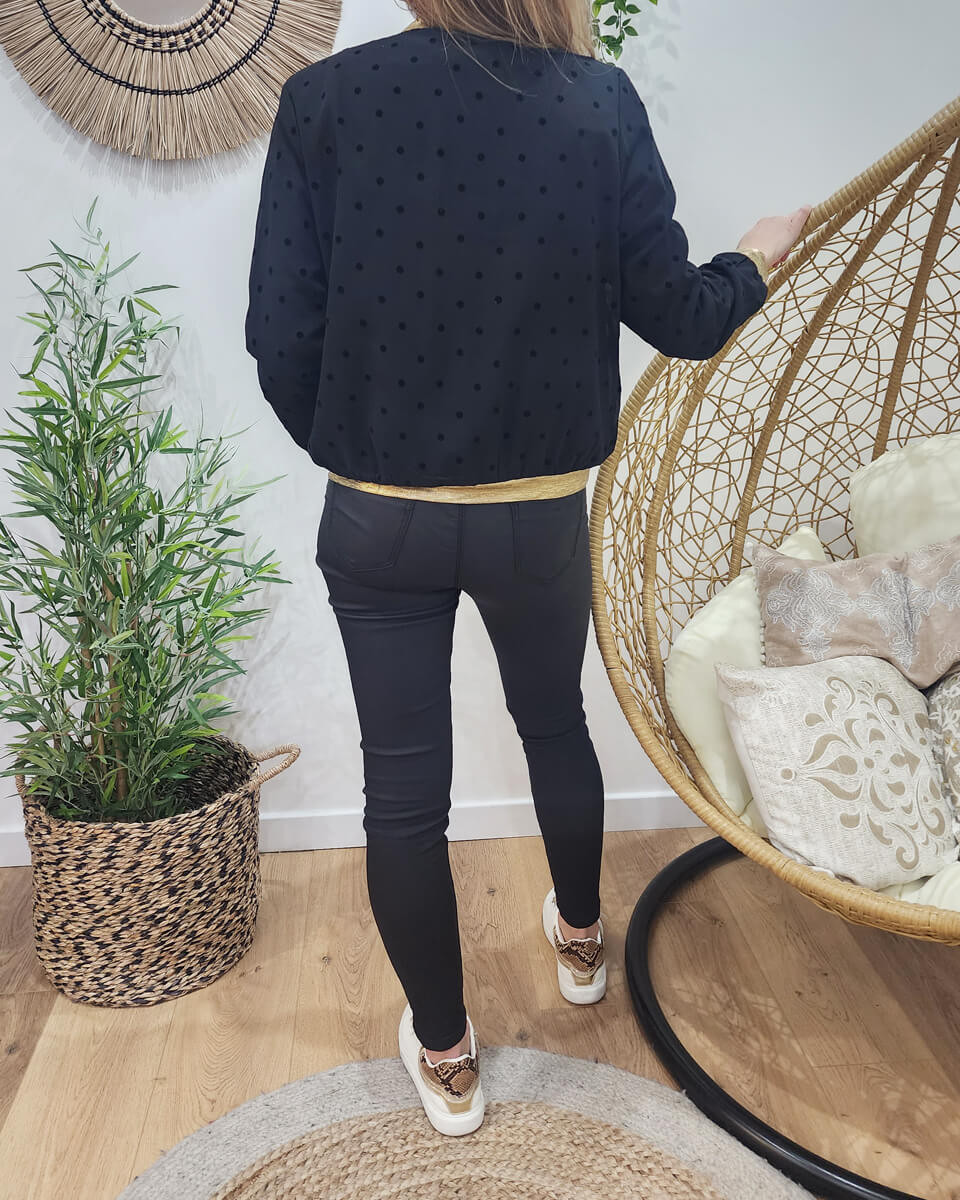 Bombers femme noir pois velours