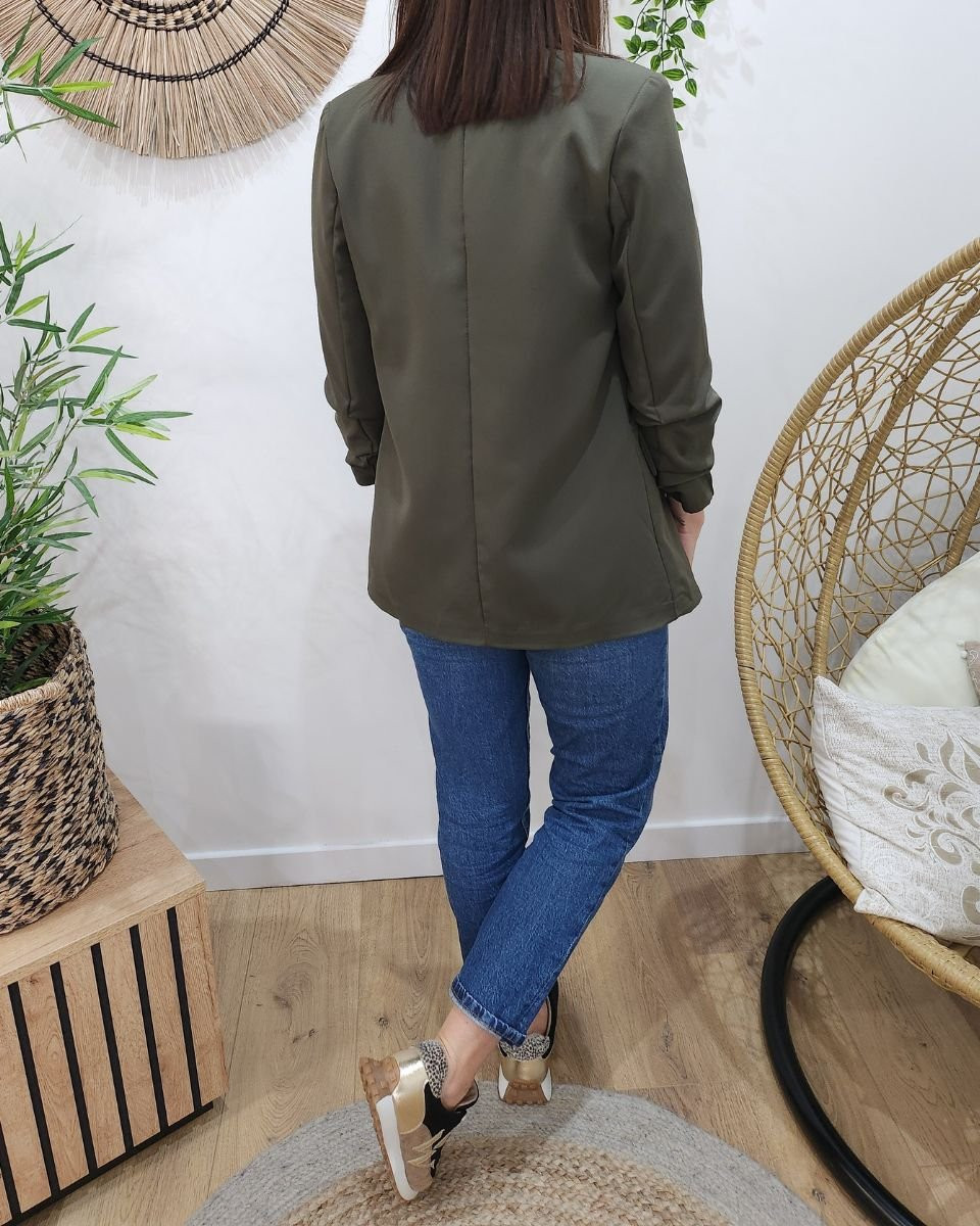 Blazer femme manches plissées kaki