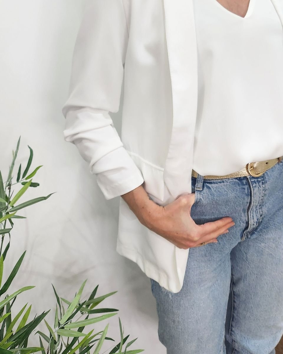 Blazer femme manches plissées blanc