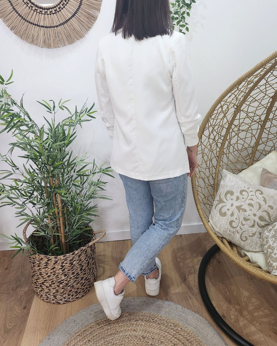 Blazer femme manches plissées blanc