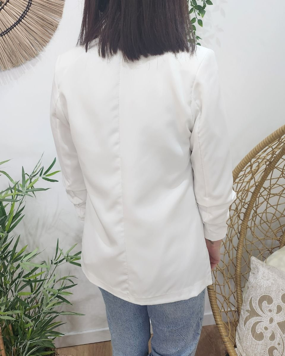 Blazer femme manches plissées blanc