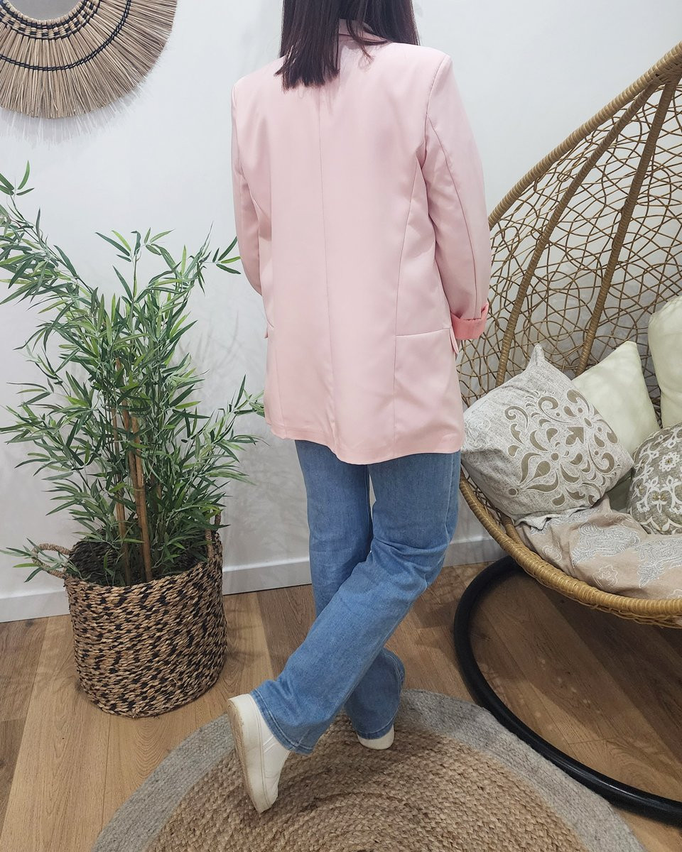 Veste blazer femme unie rose poudré