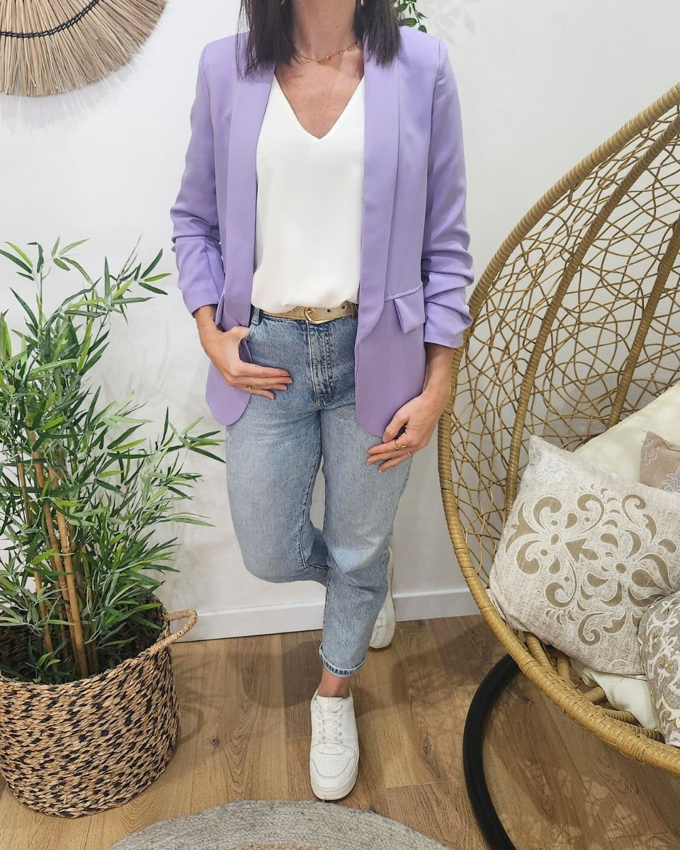 Blazer femme manches plissées parme