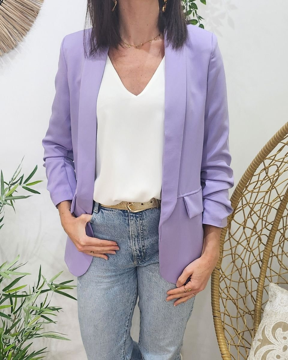 Blazer femme manches plissées parme