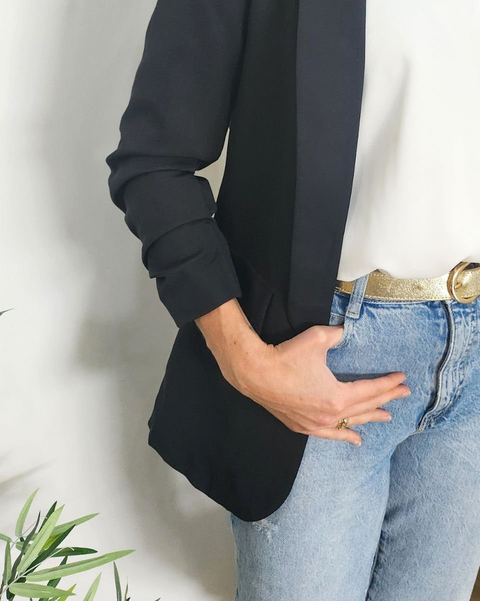 Blazer femme manches plissées noir