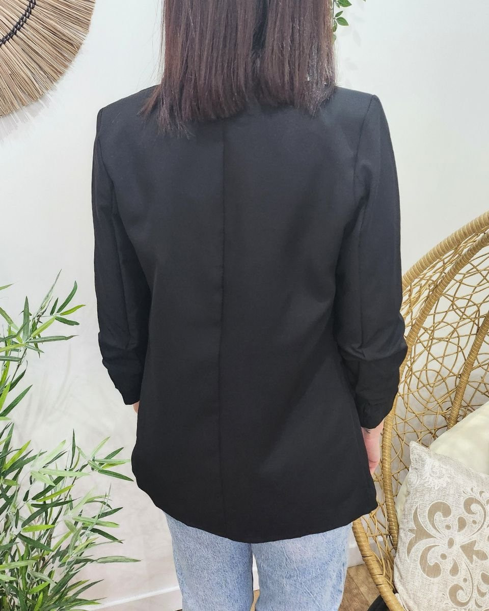 Blazer femme manches plissées noir
