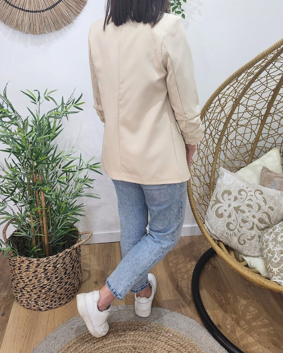 Blazer femme manches plissées beige clair