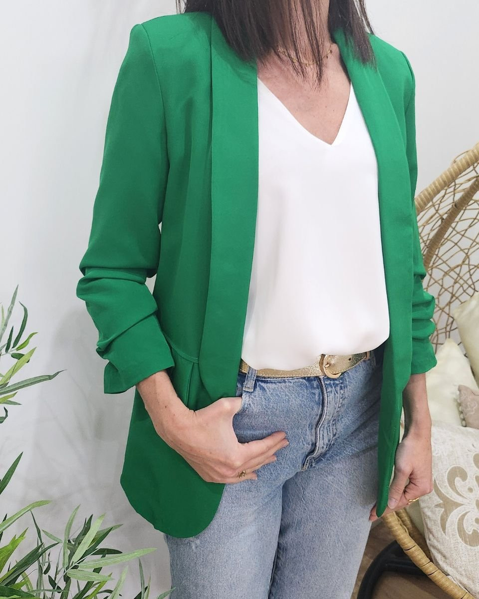 Blazer femme manches plissées vert gazon