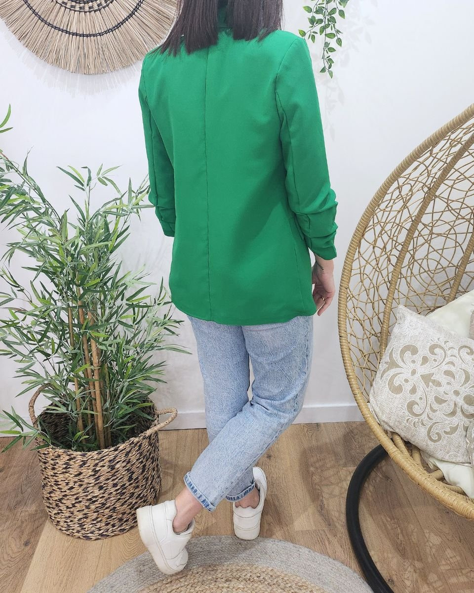 Blazer femme manches plissées vert gazon