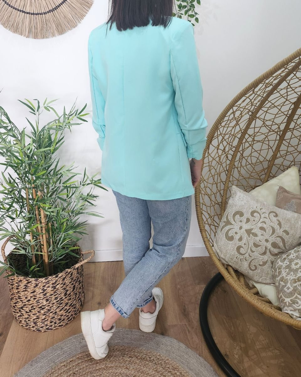 Blazer femme manches plissées vert d'eau