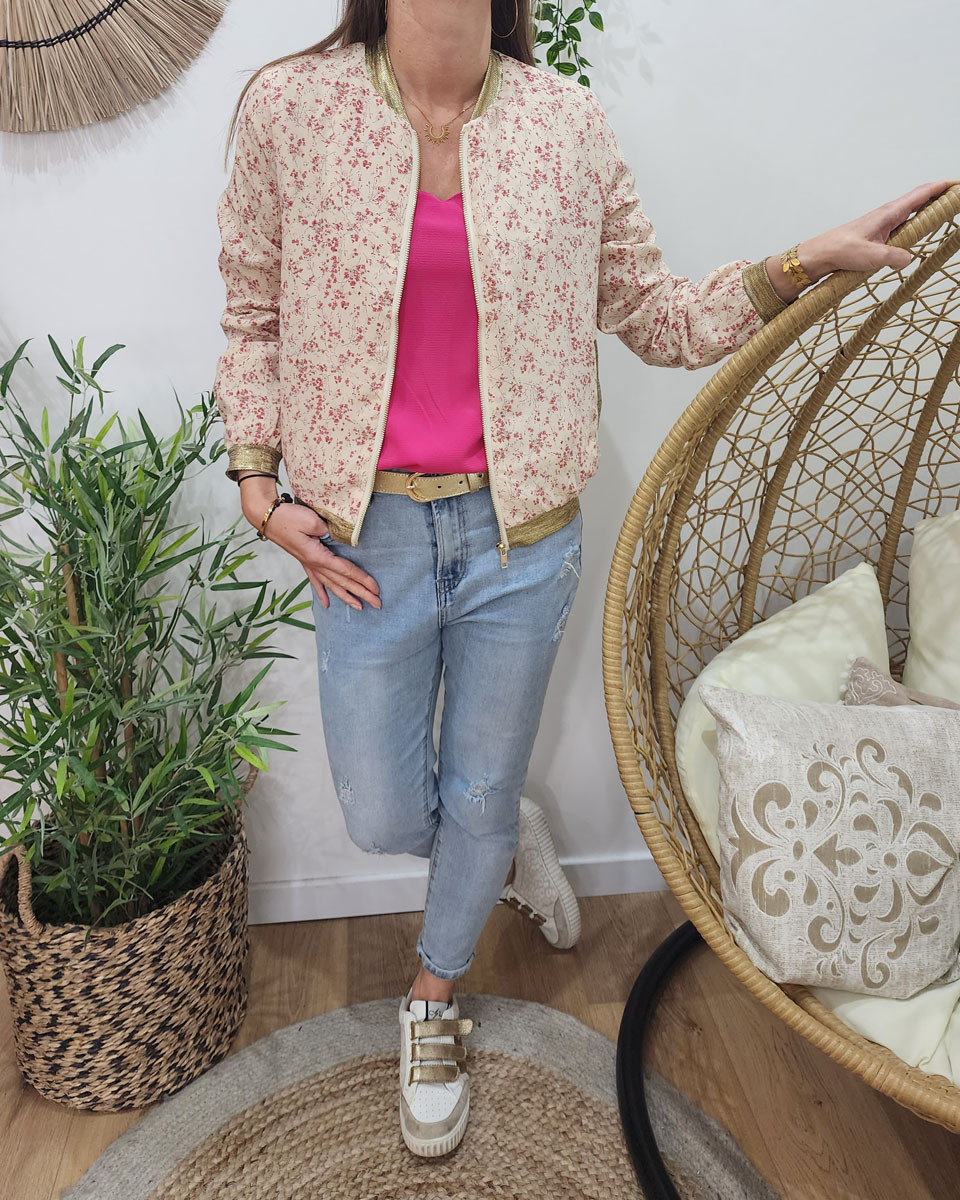 Bombers femme grande taille écru et rose Marthe