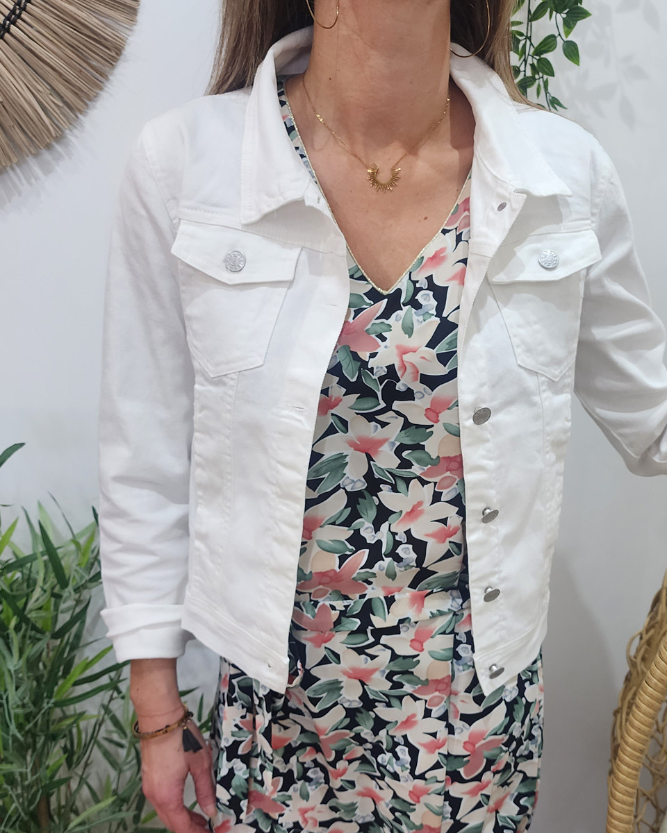 Veste femme en jean blanc cassé