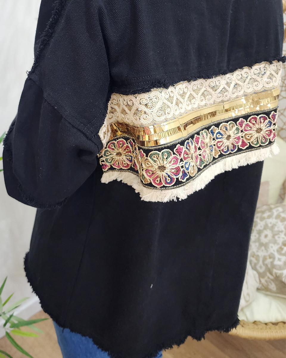 Veste femme noire broderies et sequins Juana