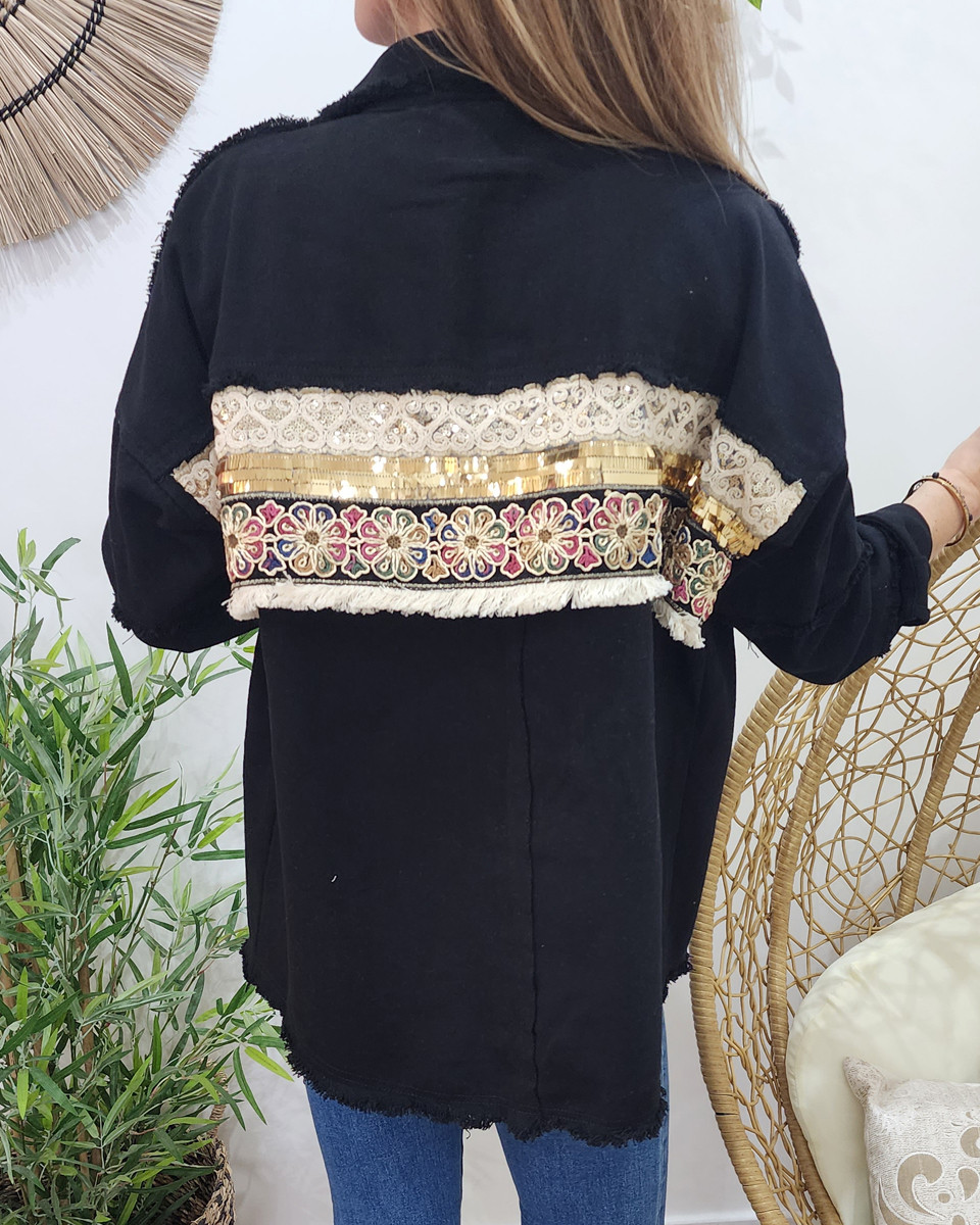 Veste femme noire broderies et sequins Juana